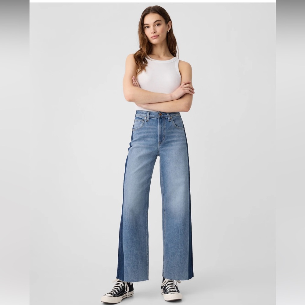 Gap High Rise Wide-Leg Crop Two Tone Jeans